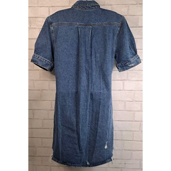 Etica Jean Midi Dress Women's Size XS Blue Denim Button Front Distressed - Picture 5 of 7